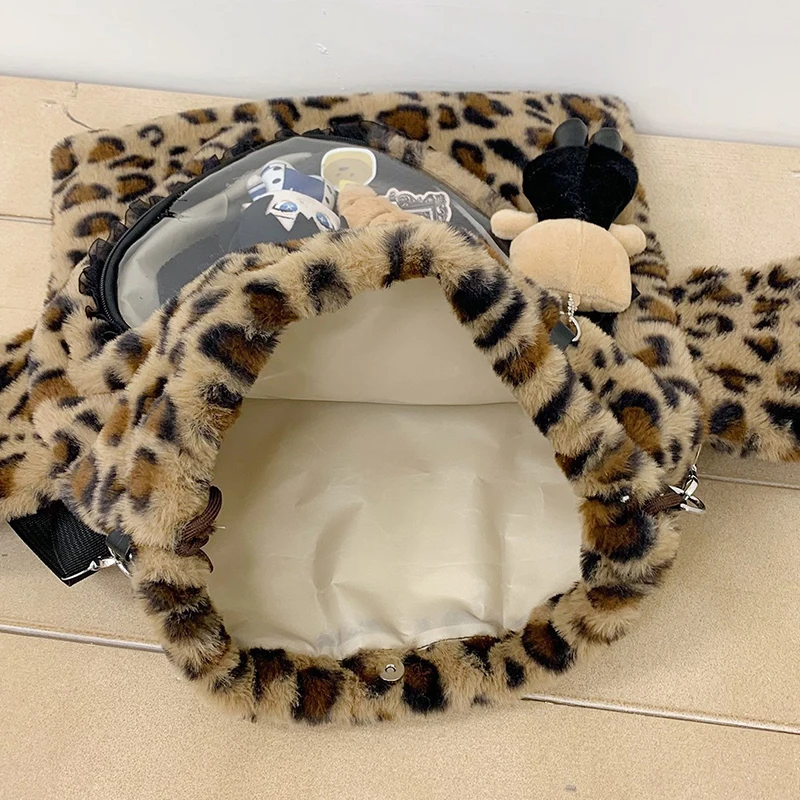 Ita Bag, Rucksack mit Klarsichtfenster, Damenmode-Plüsch-Umhängetasche mit Kordelzug, Leichte Schultasche mit großer Kapazität – Detail 5