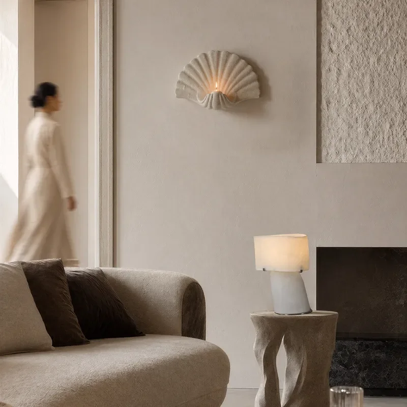 Nordic Cream Shell Wall Lamp Modern Bedroom Bedside Light Romantic Atmosphere Decor for Aisle Corridor Art Background Wall