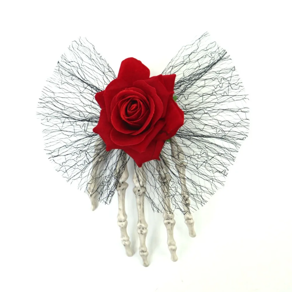 

Cloth Ghost Claw Hair Clip Skeleton Flower Skeleton Hand Rose Hairpin Cosplay Supply Halloween Toy Halloween Headwear