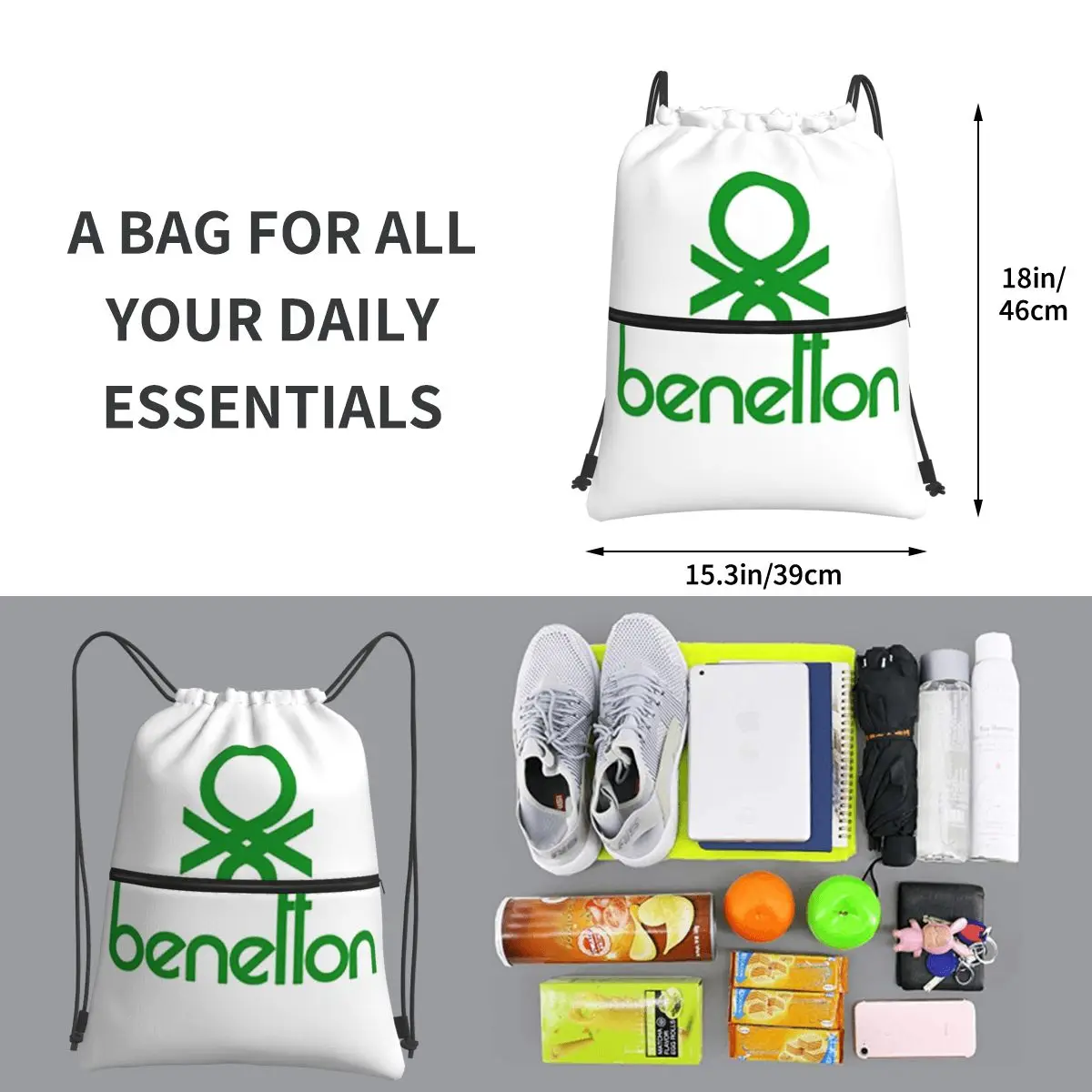 United Colors Of Benetton Backpacks Portable Drawstring Bundle Pocket Sports Bag Book Bags for Man Woman School view 3