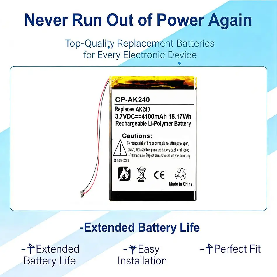 

Аккумулятор 4100 мАч для Iriver Astell & Kern AK240, 3-контактный разъем, высокая емкость, надежная замена, 3-проводная батарея для плеера