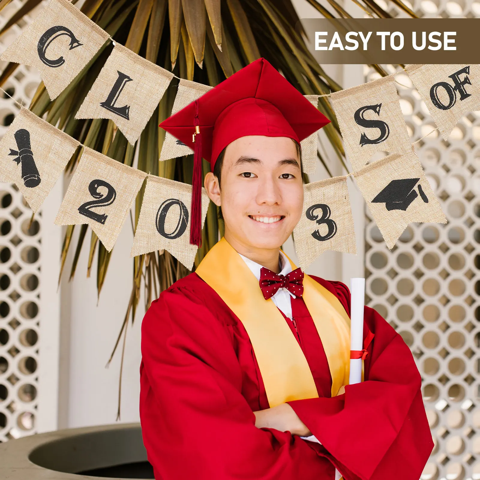 

Набор из 1 баннера на выпускной: «Класс 2023», льняной декоративный подвесной баннер, украшение для вечеринки, фон для фотосессии, декор для стены