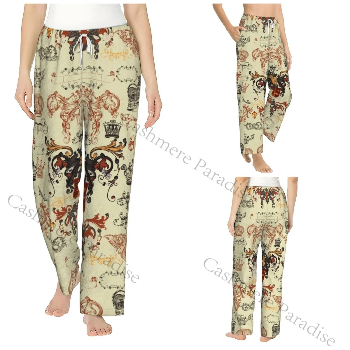 

Luxurious Flowers Flannel Pajama Pants for Women Soft Warm Sleep Pants with Elastic Waistband