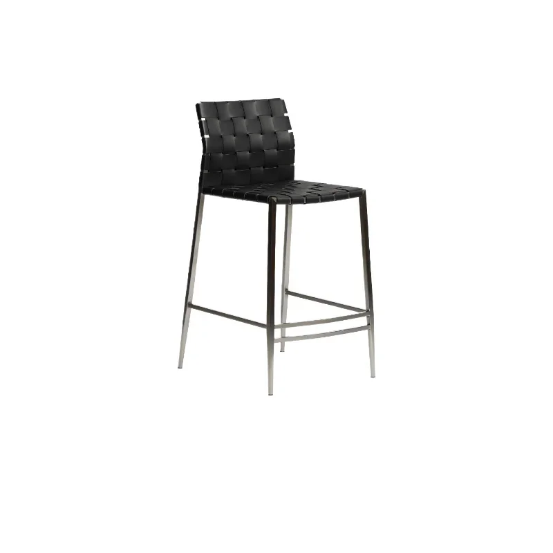

Dining chair Thickened saddle leather woven modern simple backrest high chair