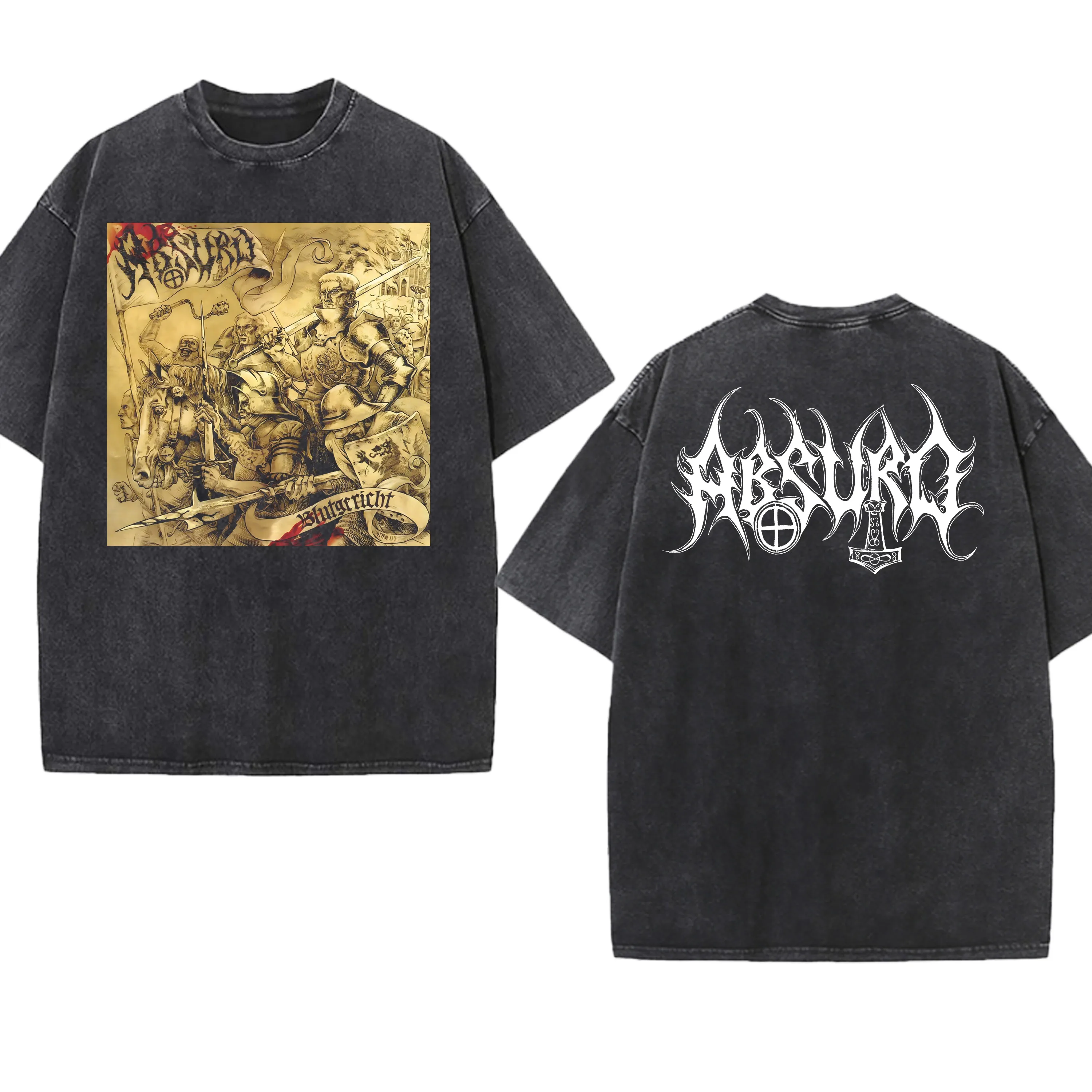 

Футболка Absurd Washed Band, черная металлическая готическая подарочная мужская одежда, винтажная футболка в стиле хип-хоп с графикой, уличная футболка с коротким рукавом