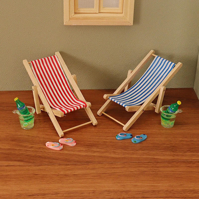 Doll House Mini Folding Beach Chair Lounge Chair Model Doll House Life Scene Decor Shooting Scene Props