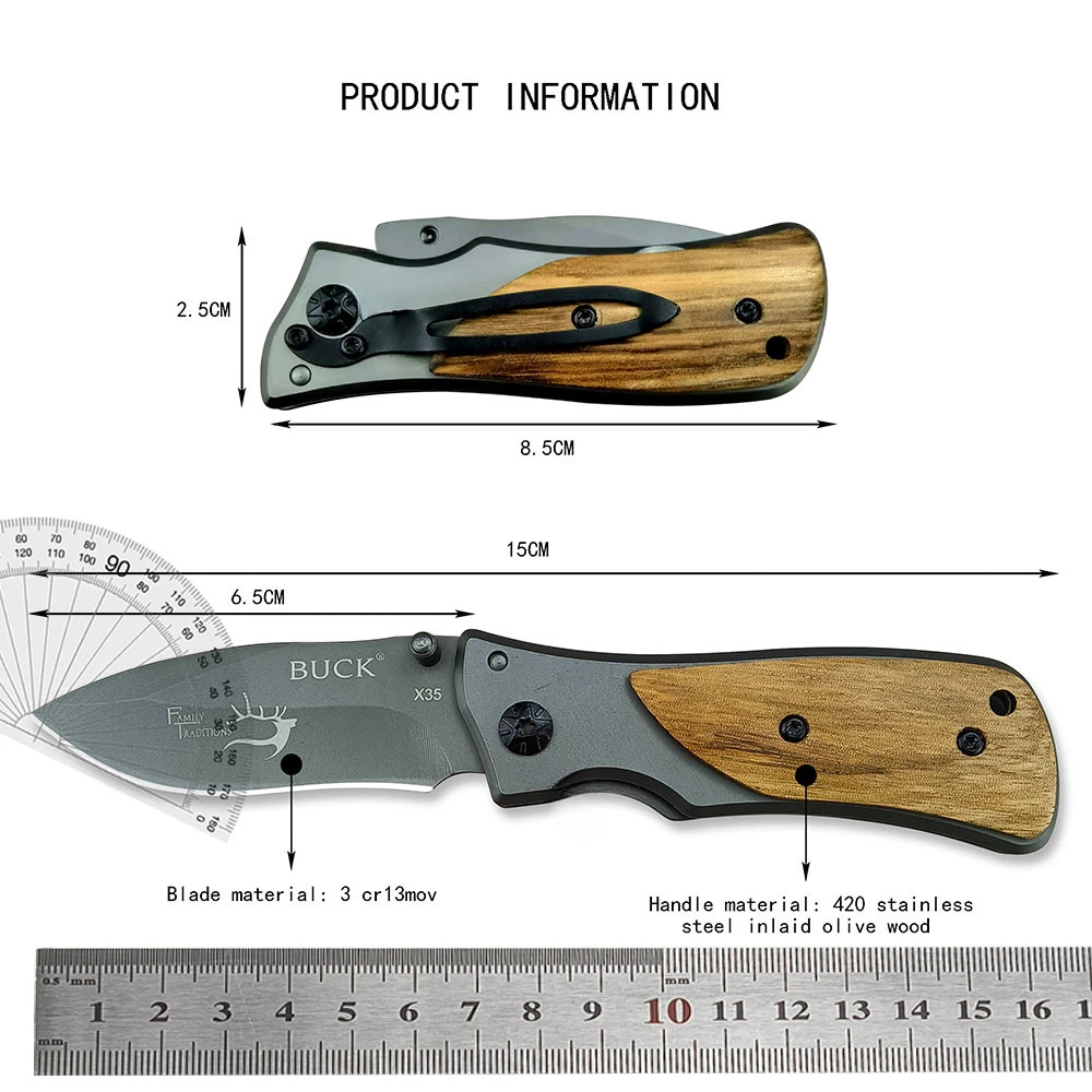 BK X35 Tactical Folding Knife Stainless Steel Blade 420 Steel+wooden Handle Outdoor Self-denfense Camping Hunting Pocket Knife