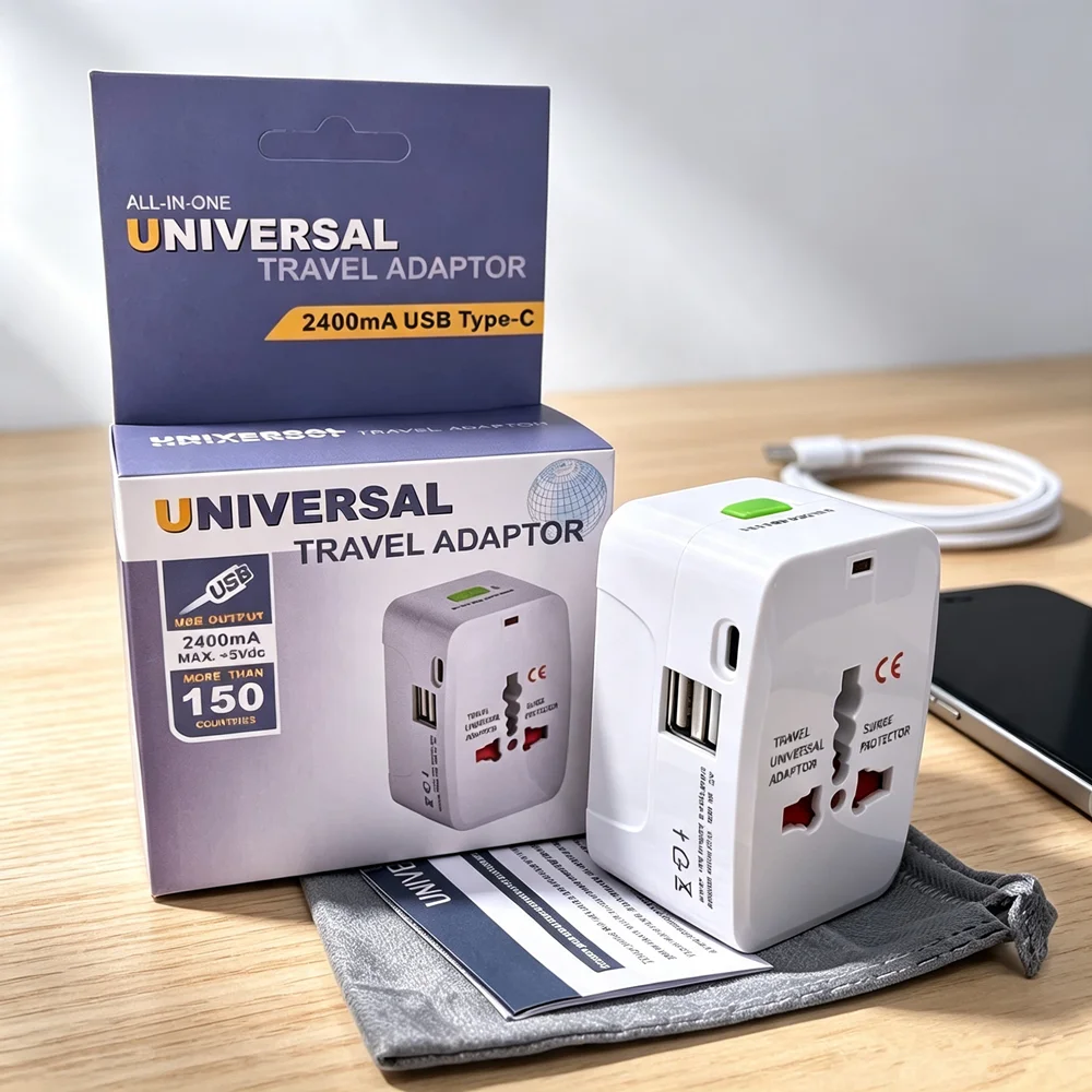 All-In-One Universal Travel Power Adapter Plug Socket USB Type-C 1 Port NFC Easy Plug US UK EU AU 10A Travel Charging 931E