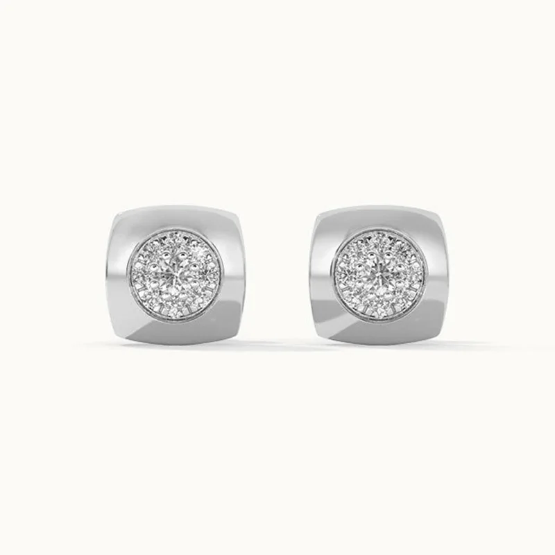 Withered S925 Sterling Silver Square Round Zircon Versatile Earrings Women's Earrings Ear Cuffs