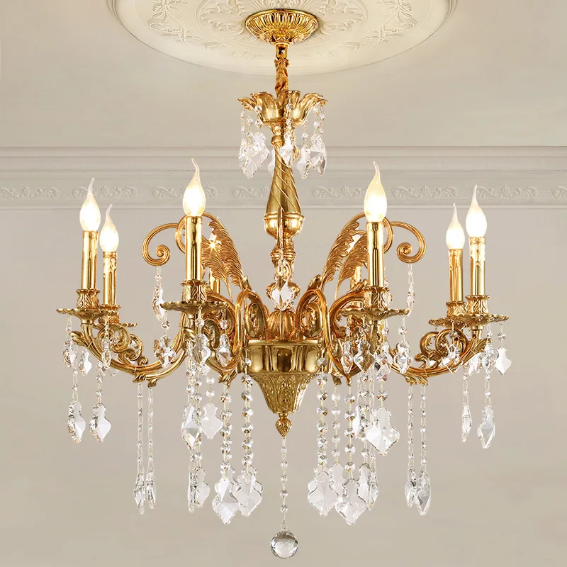 

Европейский рококо, медная хрустальная свеча, подвесной светильник для гостиной, отеля, столовой, французский латунный роскошный светильник