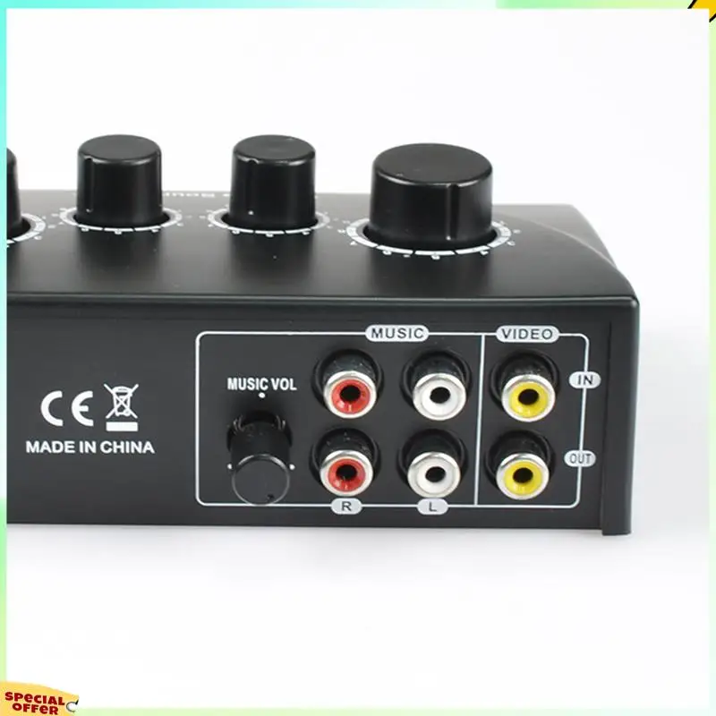 

TURE 4X Portable Dual Mic Inputs Audio Sound Mixer For Amplifier & Microphone Karaoke Ok Mixer Black US Plug