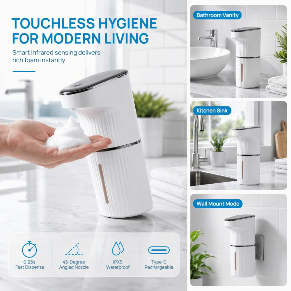 350ml Capacity Automatic Sensor Soap Dispenser Liquid/Foam Contactless Operation Hand Sanitizer Dispenser Desktop Compatible