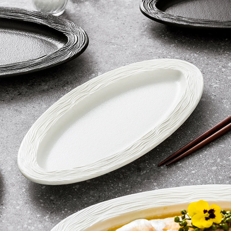 Home Steamed Fish Dish Ceramic Oval Plate High-grade Restaurant Large-sized Western Tableware