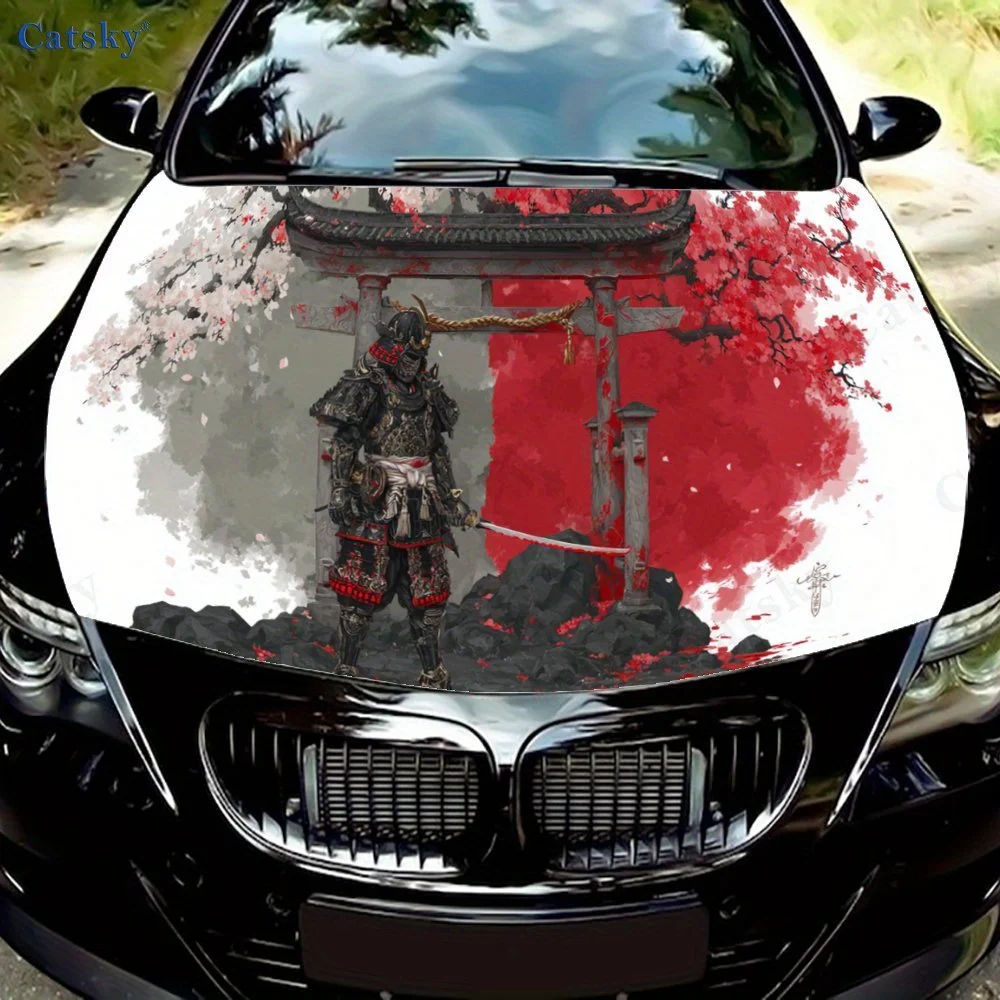 Cherry - Yard Oni Samurai Print car hood stickers, waterproof self-adhesive, scratch resistant, easy to stick, durable car PVC s