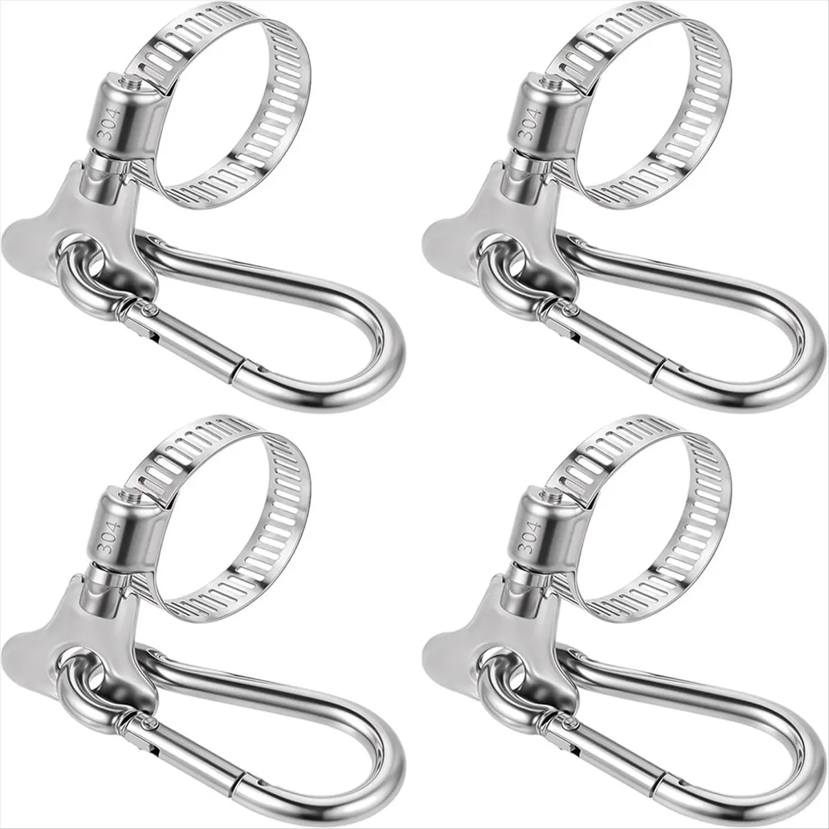 ABNH 4 Pcs Flag Pole Clips, Outdoor Garden Flagpole Clamps with Carabiner, Adjustable Flagpole Clamps for Holding Flag