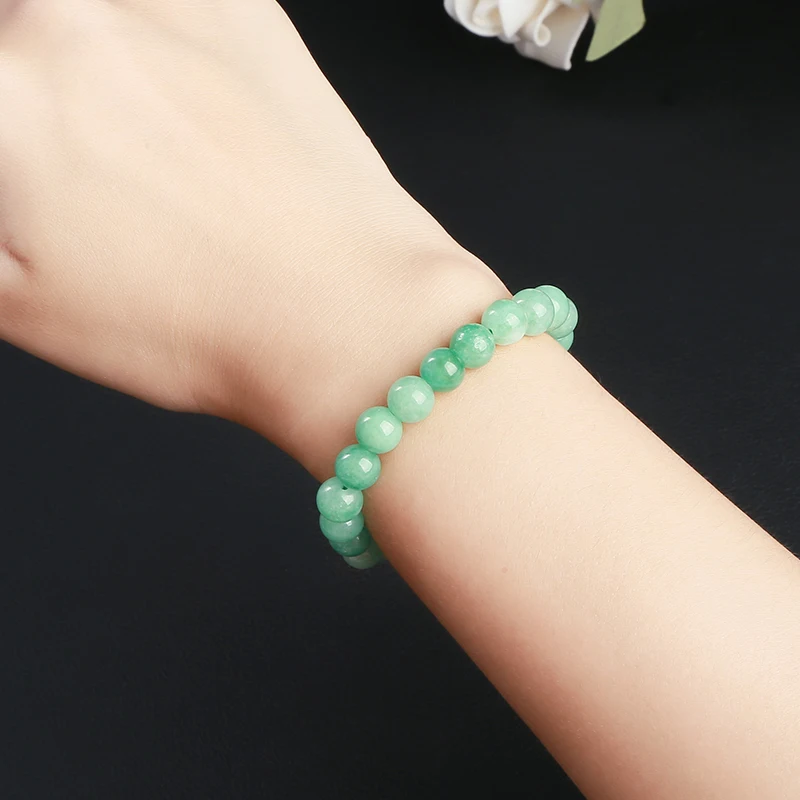 JD Natural Stone Myanmar Jade Round Bead Strand Bracelet Women Single Circle Stretch Simple Bangles Yoga Meditation Jewelry Gift