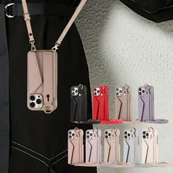 Luxury Shoulder Leather Card Pocket Wallet Case For iPhone 11 12 13 14 15 16 17 Pro Max Plus Phone Cover Hand Strap Ring Holder