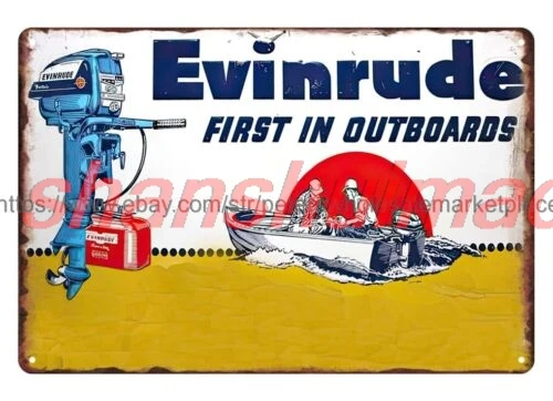 SHANSHUI EVINRUDE OUTBOARD MOTOR boating marina metal tin sign wall art unframed prints 1pc