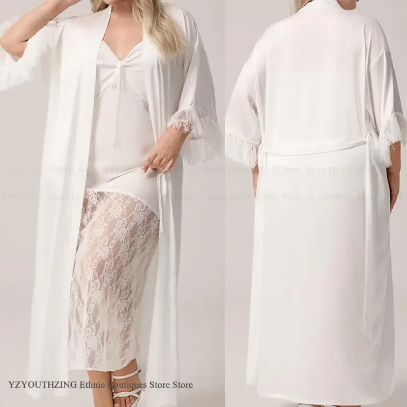 

Роскошный французский халат-кимоно, свадебное платье невесты, костюм, сексуальная сетчатая сорочка с кружевным подолом, одежда для сна, длинная ночная рубашка большого размера