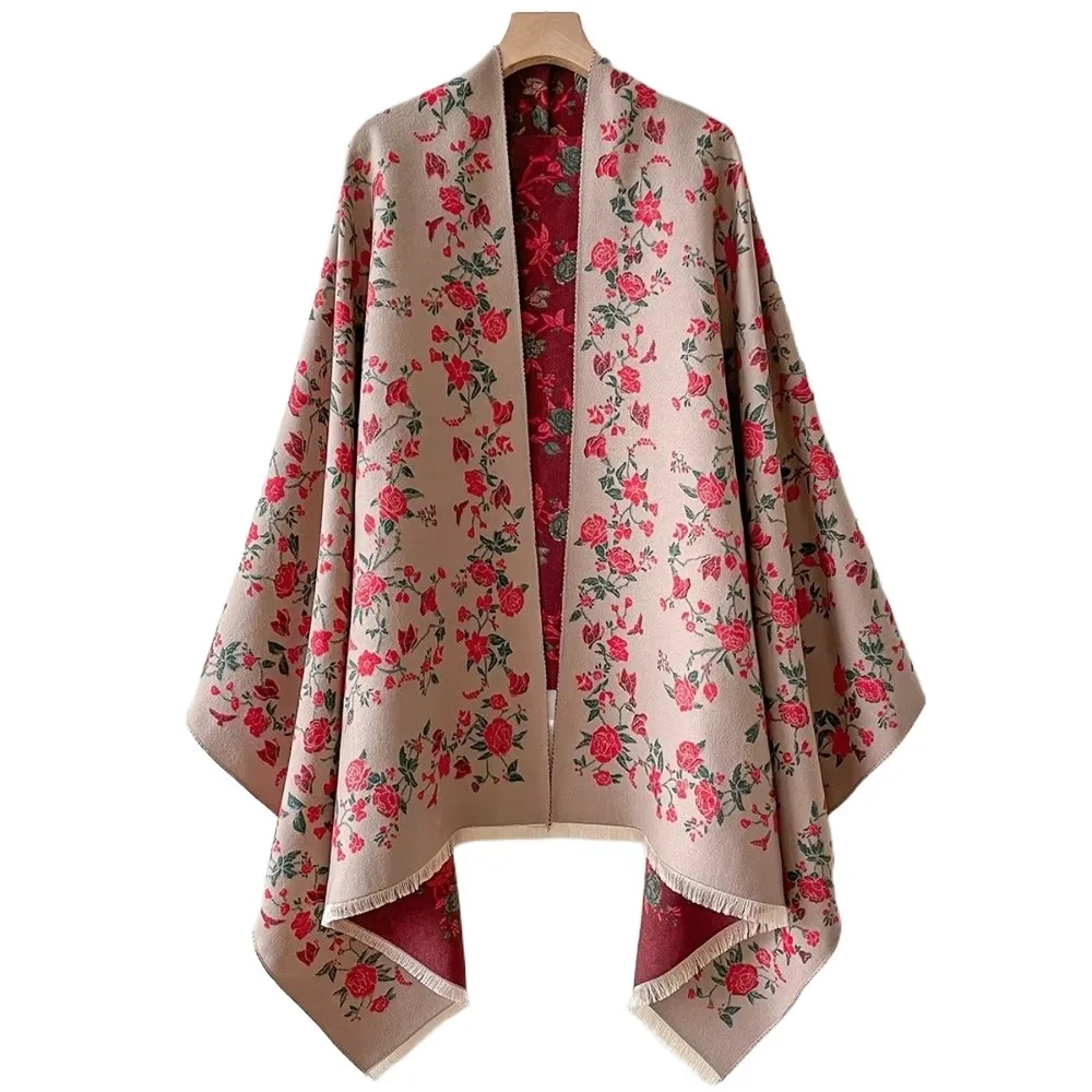 

Универсальная шаль из искусственного кашемира, элегантный ветрозащитный плащ в этническом стиле, мягкий термошарф с цветочным принтом, аксессуар для зимней одежды