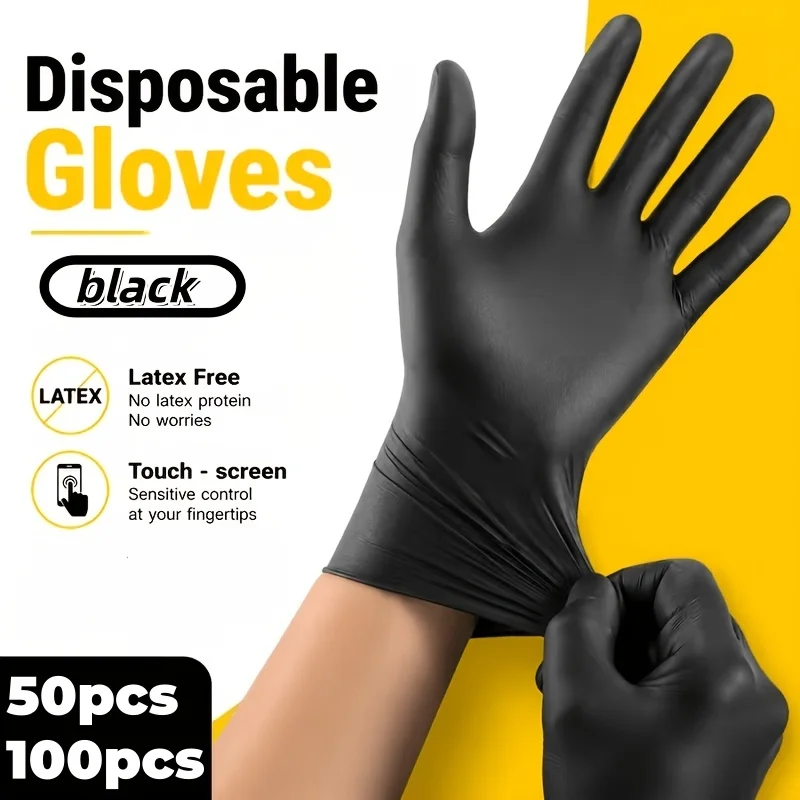 50/100 Stück schwarze PVC-Nitril-Handschuhe, Mehrzweck-Einweghandschuhe für Zuhause, Küche, Geschirrspülen, Haushaltshandschuhe, Reinigungswerkzeuge