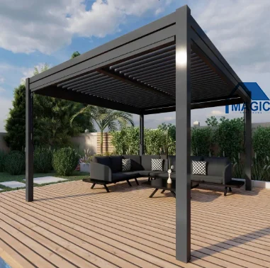 Outdoor Aluminium Gazebo Tent Louvered Roof Pergola Kits Motorized/Manual Operation High Wind Resistance Powder Coated Frame