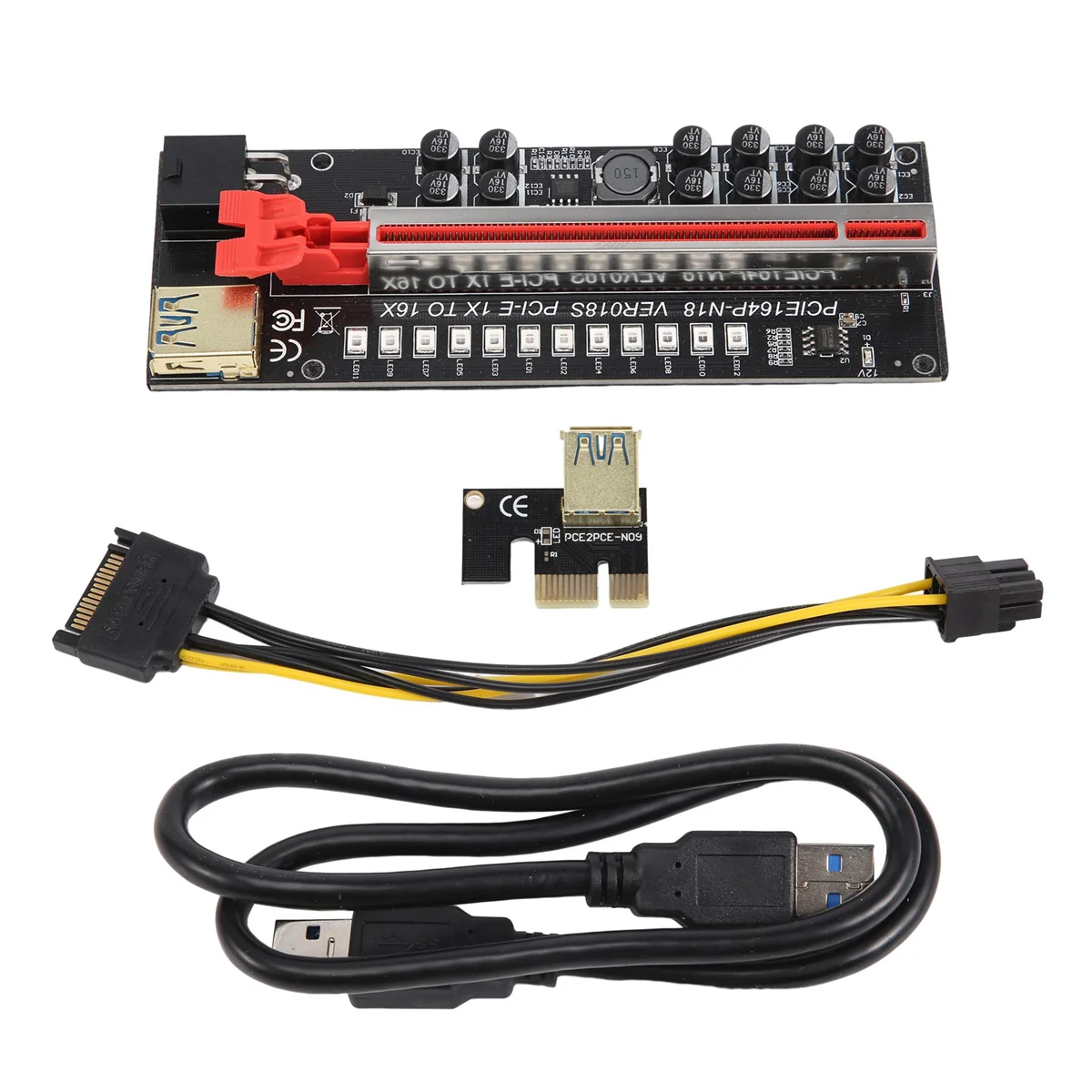 N35R_DU 1Pcs VER018S Miner Card PCI-E 1X to 16X GPU Riser Card for BTC Miner