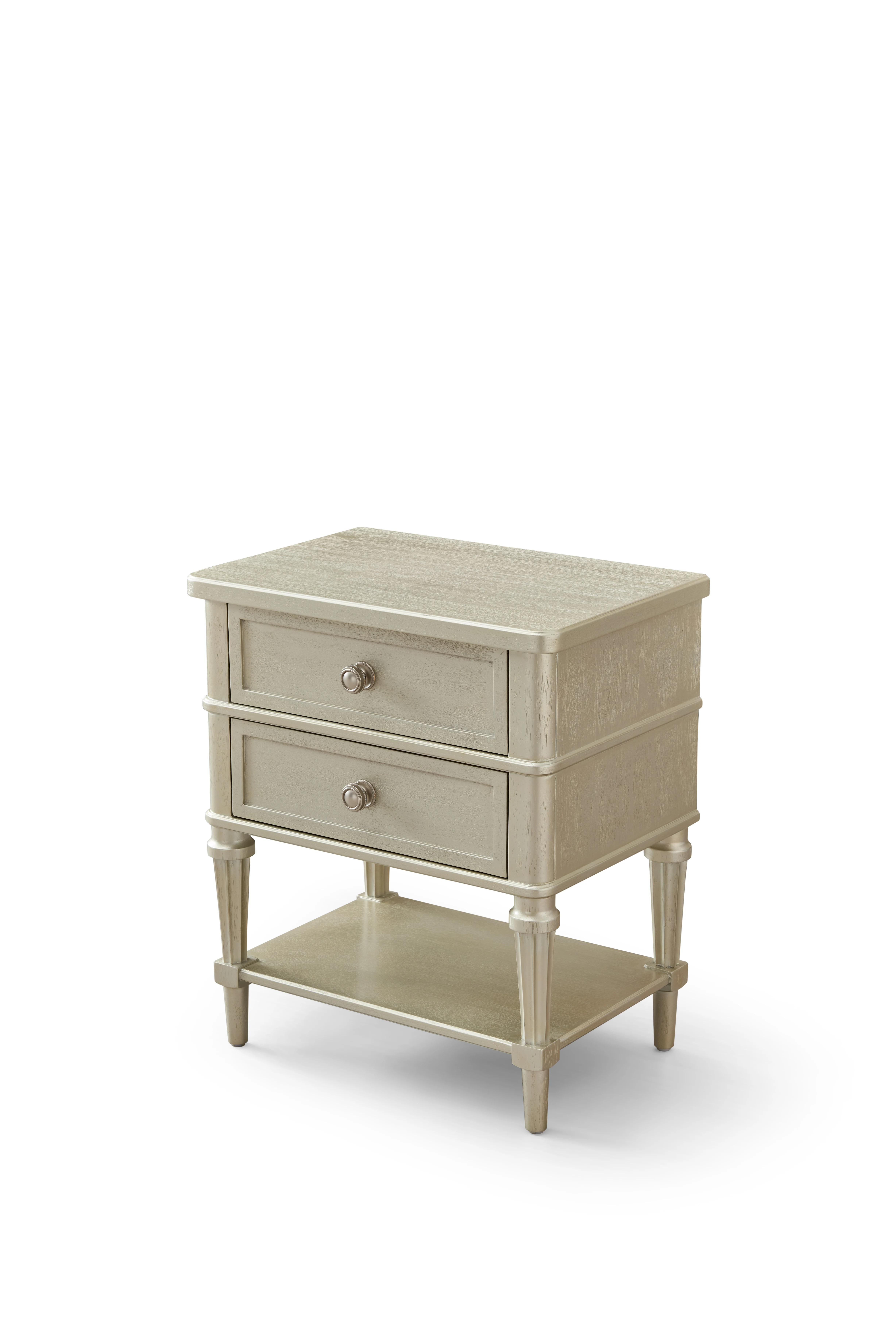 American Light Luxury 2-Drawer Solid Wood End Table Bedroom Nightstand with Lower Shelf and Elegant Tapered Legs