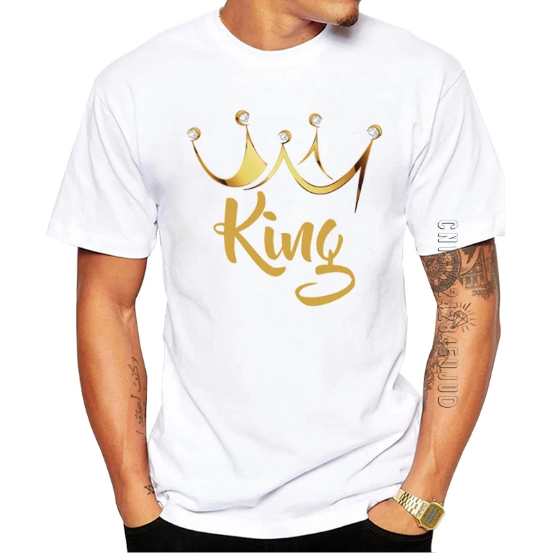 100% Cotton Fashion Men T-Shirt O Neck Casual Tops Gold Crown King Printed Summer Graphic Tshirt Funny Tees