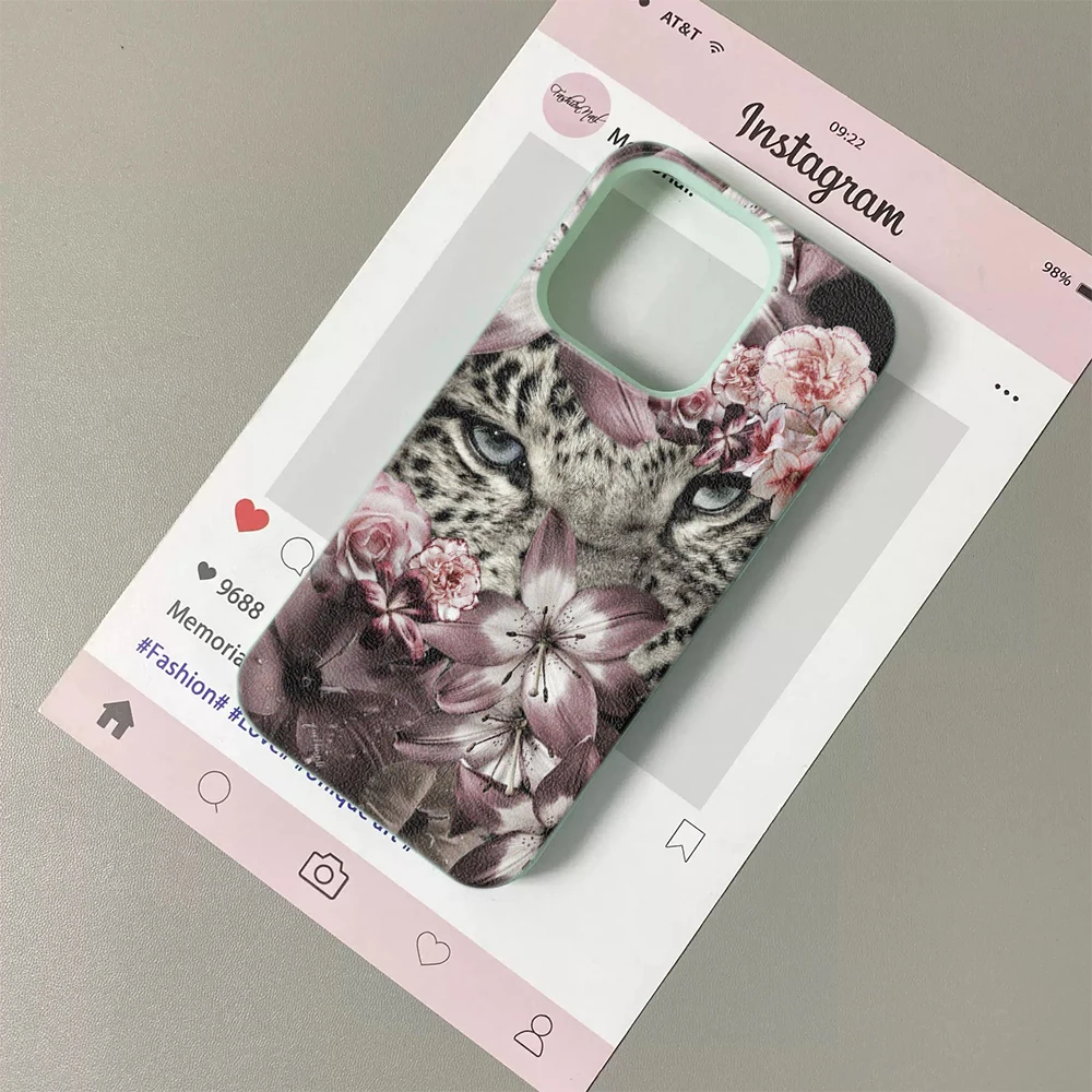 Cheetah Peach Blossom Combination Aesthetics Phone Case For iPhone 17 17Air 16 15 14 13 12 11 Pro Max Silicone Soft Cover Funda - view 6