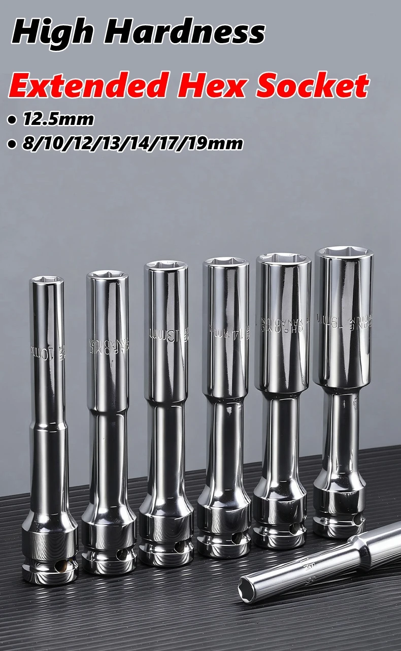 8-19mm Deep Impact Sockets, 1/2 Inch Drive, Chrome Vanadium Steel Sockets Professional Grade Long Sockets