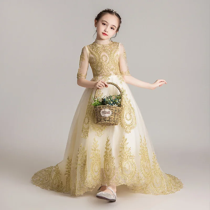

Girls' Birthday Communion Party Dresses Sequin Flower Girls Wedding Dress Kids Prom Evening Clothes Birthday Pageant Ball Gown