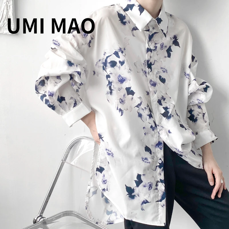 

UMI MAO Long Sleeve Top Dark Men Women Korean Women Printed Top Loose Casual Button Up Shirt Unisex Tops Men's Y2K
