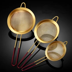 3 Sizes Fine Mesh Strainer Flour Sieve Oil Skimmer Soy Milk Leakage Net with Hook Cooking Filter Golden Kitchen Utensils