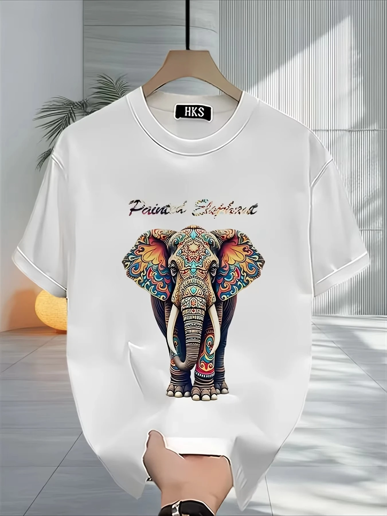 Unisex Ornate Painted Elephant Graphic T‑shirt Boho Mandala Animal Print Casual Crew Neck Short Sleeve Streetwear Tee