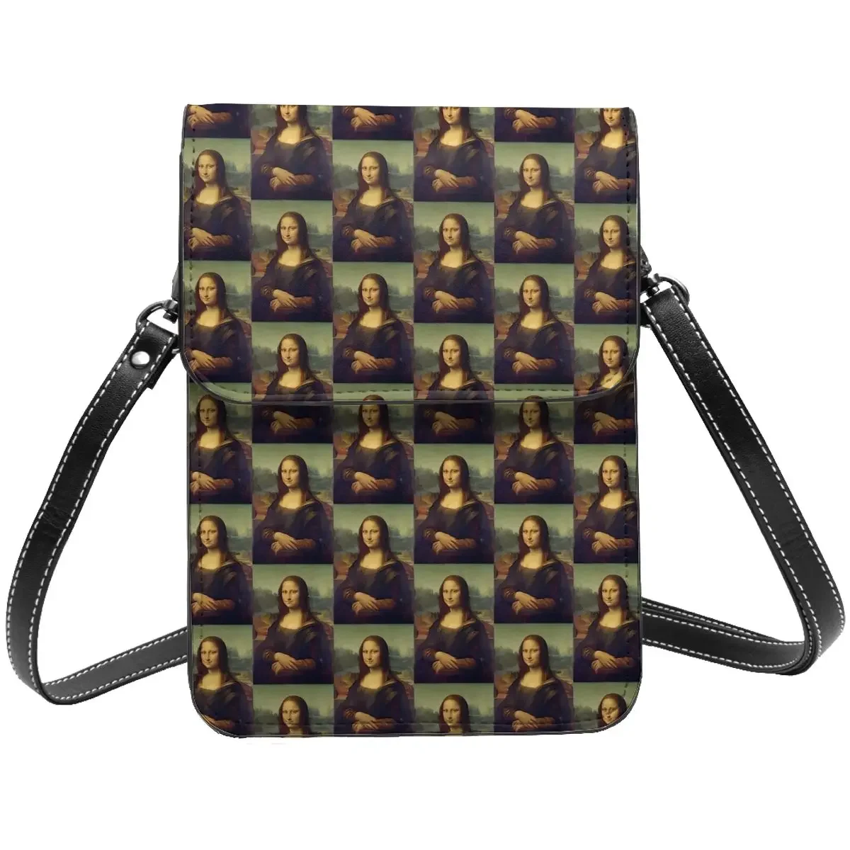 

Mona Lisa Shoulder Bag Famous Painting Travel Student Mobile Phone Bag Fashion Aesthetic Leather Bags