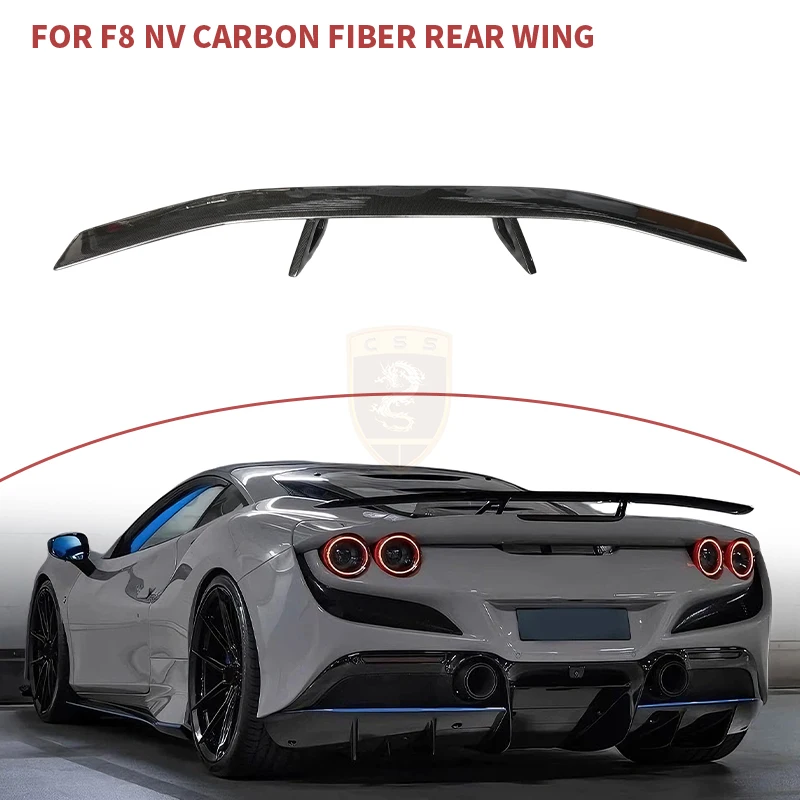 For Ferrari F8 Tributo Rear Trunk Spoiler 2019-2023 F8 Spider Nov Style Dry Carbon Fiber High Tail Wing with Base Support Holder