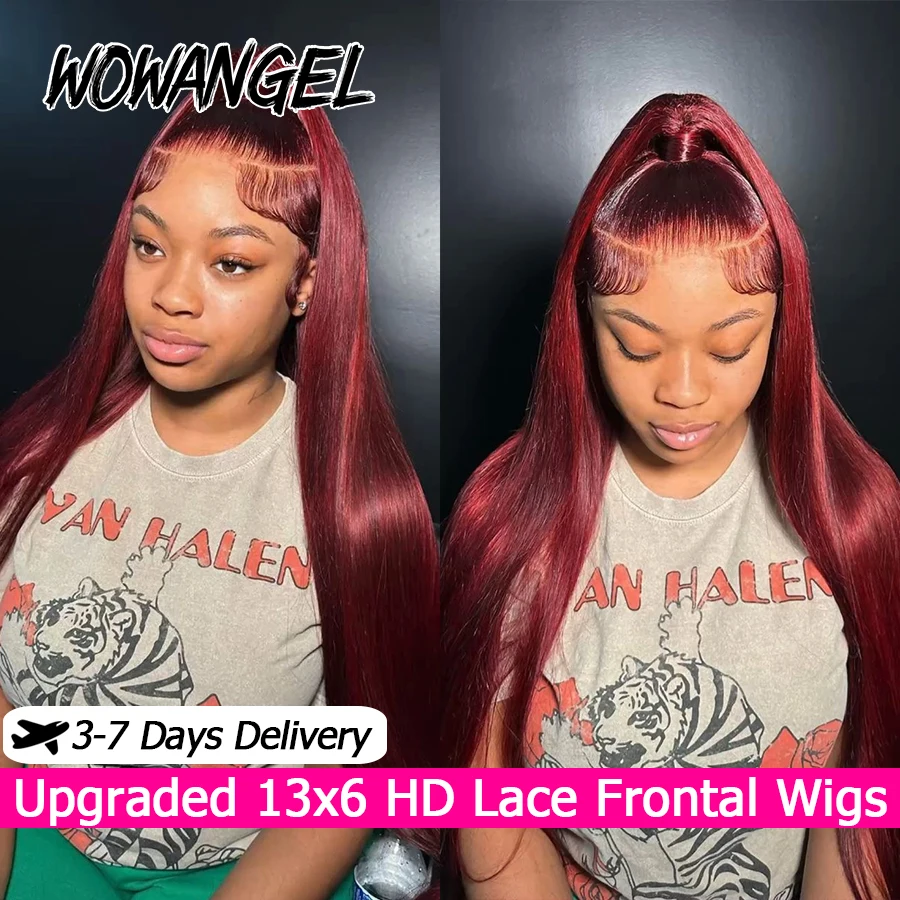 99J Borgogna 13x6 HD Parrucche Anteriori Del Merletto Dei Capelli Umani 250% Dritto Frontale Del Merletto Parrucche Dei Capelli Umani Per Le Donne Glueless Parrucca Nodi Candeggiati