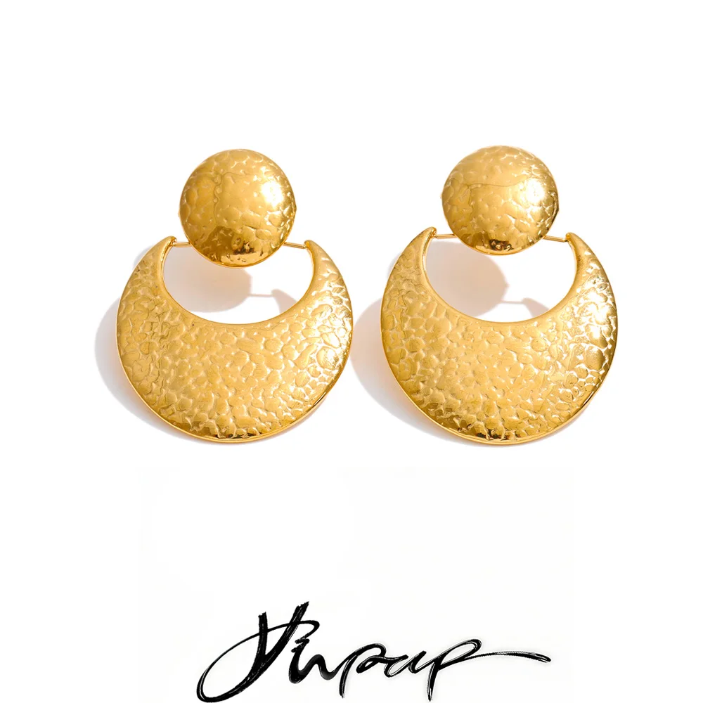 Yhpup 2026 Stainless Steel Hammer Metal Geometric Earrings Tarnish Resistant Popular Daily Statement Jewelry Accessories
