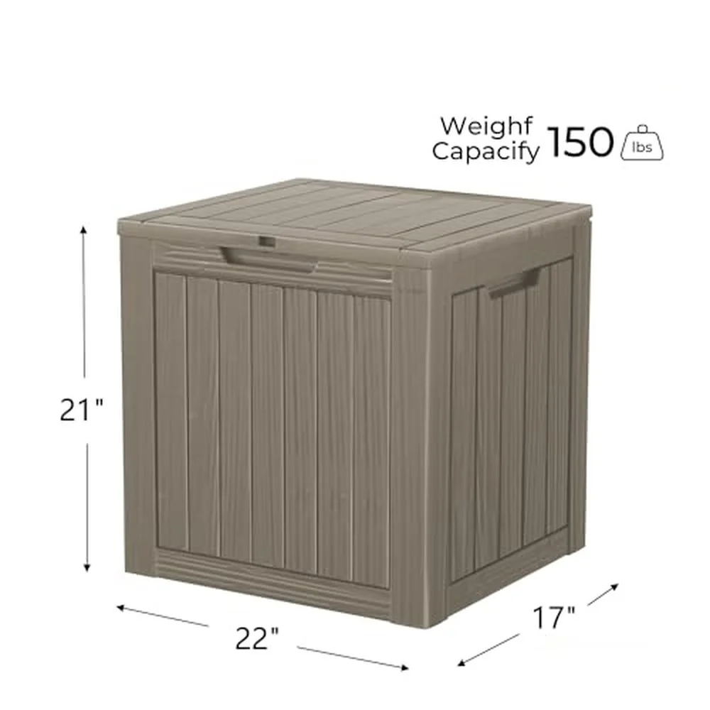 Outdoor Storage Box Waterproof 35 Gallon Lockable Resin Deck Box Small Patio Storage Bin for Pool Accessories Cushion