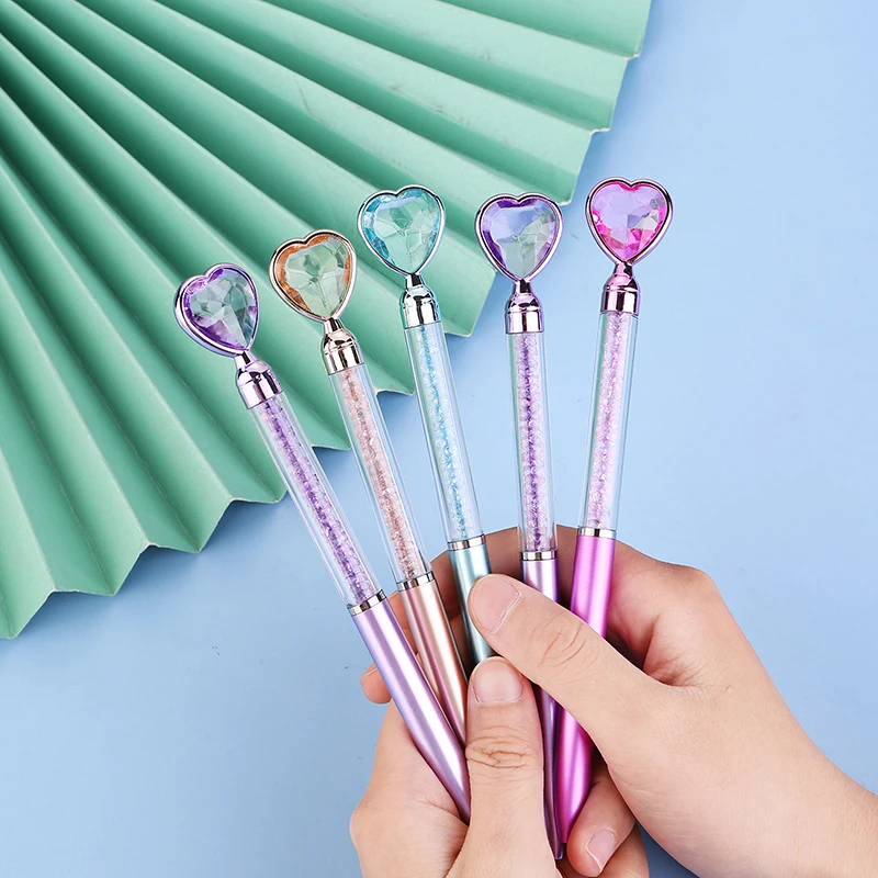 Cute Love Heart Diamond Ballpoint Pen Colorful Crystal Gem Rotating Gel Pens Student School Office Stationery Supplies