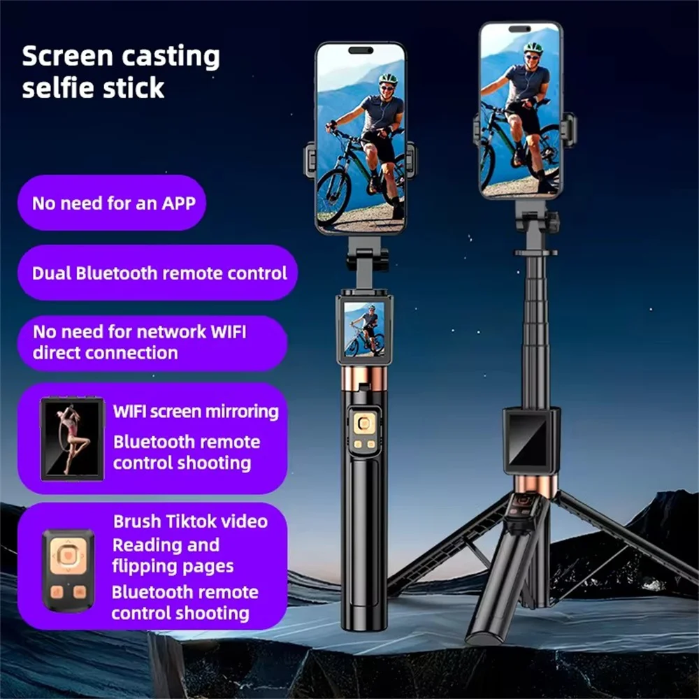 Scherm Mirroring Selfie Stick WIFI projectie Scherm Statief Real Time Display Selfie Monitor voor Smartphone Vlog Video-opname