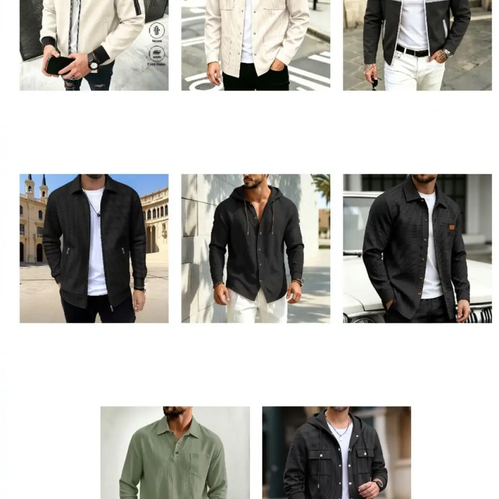 Autumn Men Casual Waffle Knit Shirt Coat Tactical Multi Pocket Lapel Cardigan Button Down Fashion Loose Outerwear Top