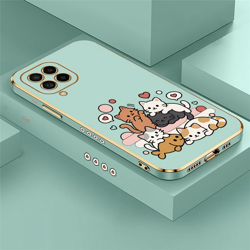 Cute Cat Puppy Phone Case For Samsung Galaxy M51 M42 M33 M31 M30S M22 M21 M12 M11 F12 F02S Drop Resistant Plating TPU Cases Etui