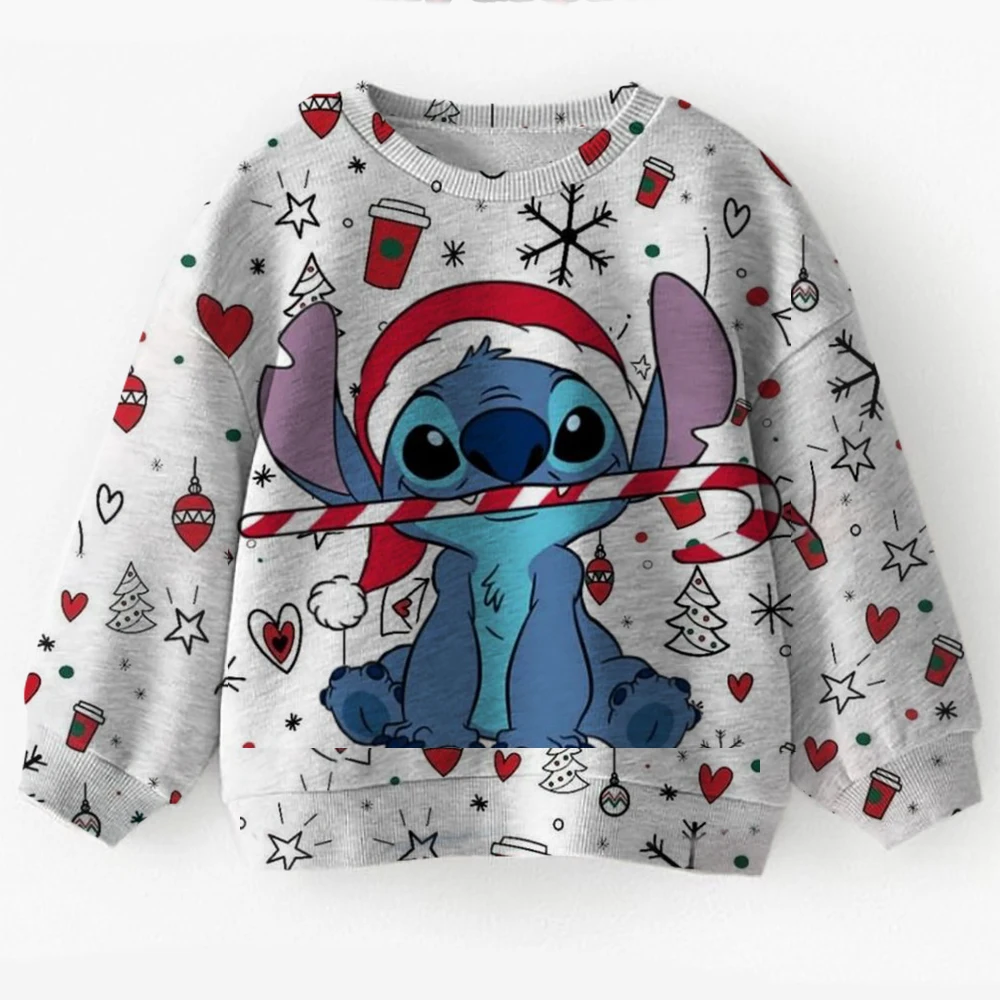 2026 جديد الفتيات عيد الميلاد ليلو وستيتش الأطفال كول الكرتون إبرة هوديي الأطفال لطيف تيشرت رياضي Y2k نمط هوديي فتاة #2