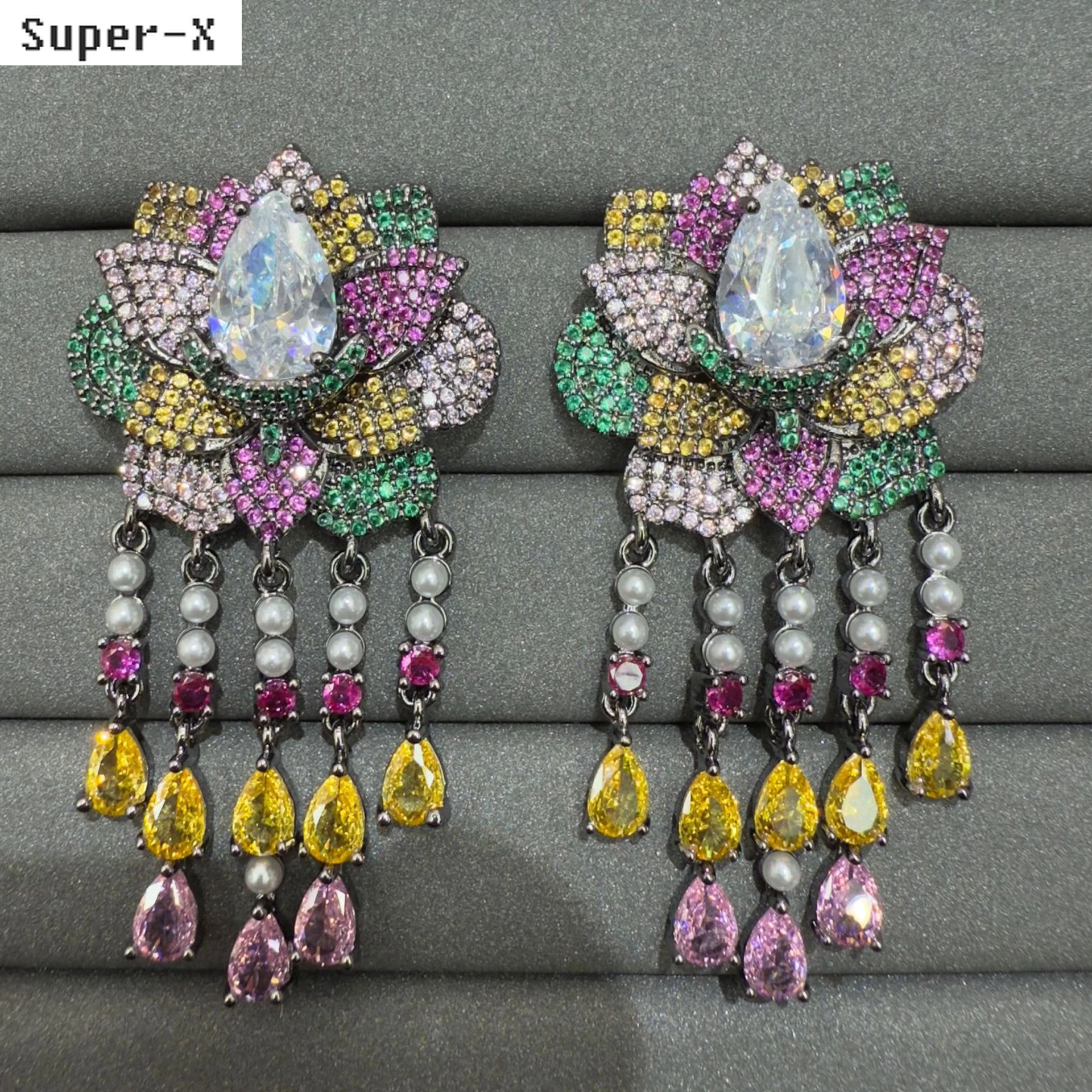 Gorgeous cubic zirconia earrings for women luxury jewelry gala event wedding party flower teardrop dangling earrings unique gift
