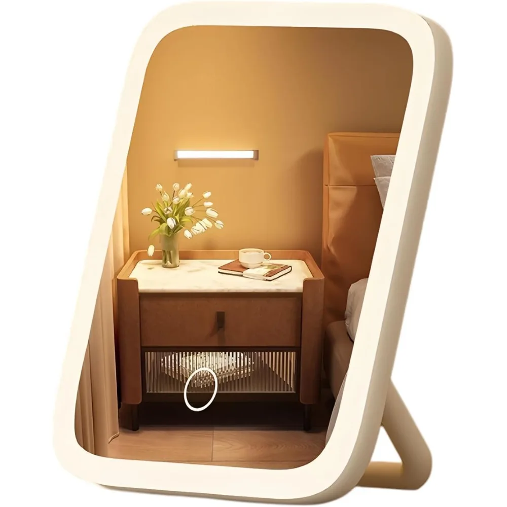 Espelho de vaidade com luzes, espelho de maquiagem iluminado de 7x6 Polegada, espelho de vaidade led de beleza pequena portátil com luzes, controle de toque inteligente