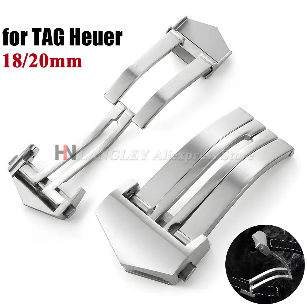 Watch Buckle for TAG Heuer Strap 18mm 20mm Stainless Steel Folding Clasp for Silicone Leather Watch Band Double Button Clasps