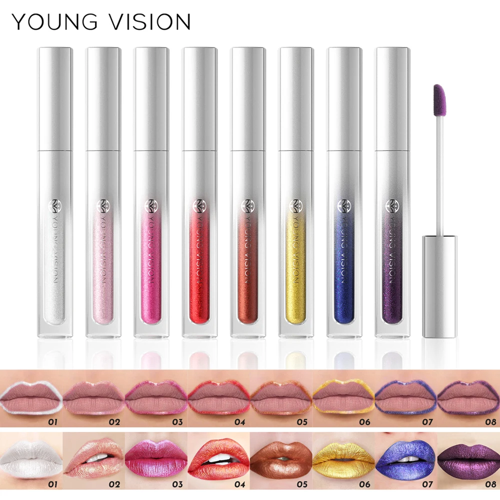 YOUNG VISION 8-Farben-Metallic-Lipgloss, matt, flüssig, wasserfest, übertragungsbeständig, langanhaltende Glanzkosmetik