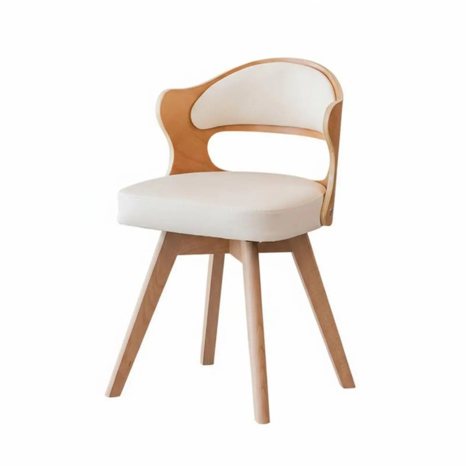 Nordic Beech Wood Swivel Chair with Ergonomic Backrest for Home Office Study Vanity Use
